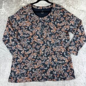 J Jill Simply Supima Cotton Paisley Print Scoop Neck Long Sleeve Tunic XL (1346)